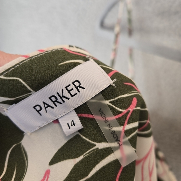 Parker Womens Cami Top Sz 14 Pink Green Tropical Print Adj Straps Summer Days - Picture 10 of 11